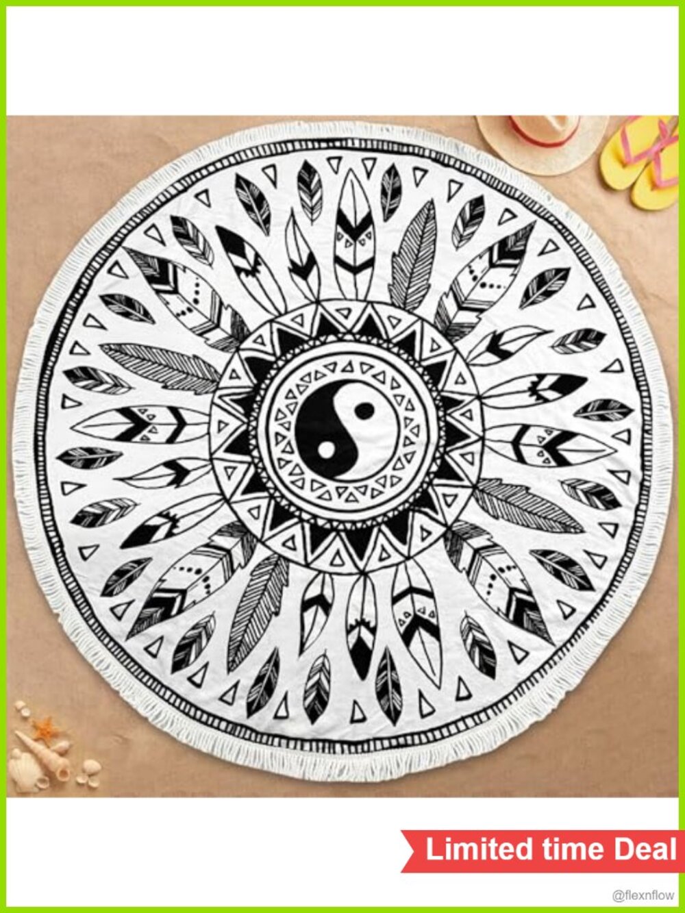Round Beach Towel 59 Inch 100% Cotton Oversized Boho Tassel Blanket